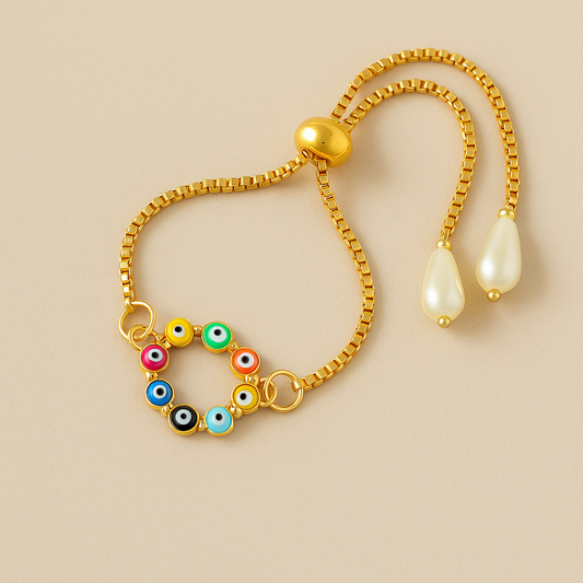 Multi-Colored Evil Eye Adjustable Bracelet – Stylish & Protective Charm