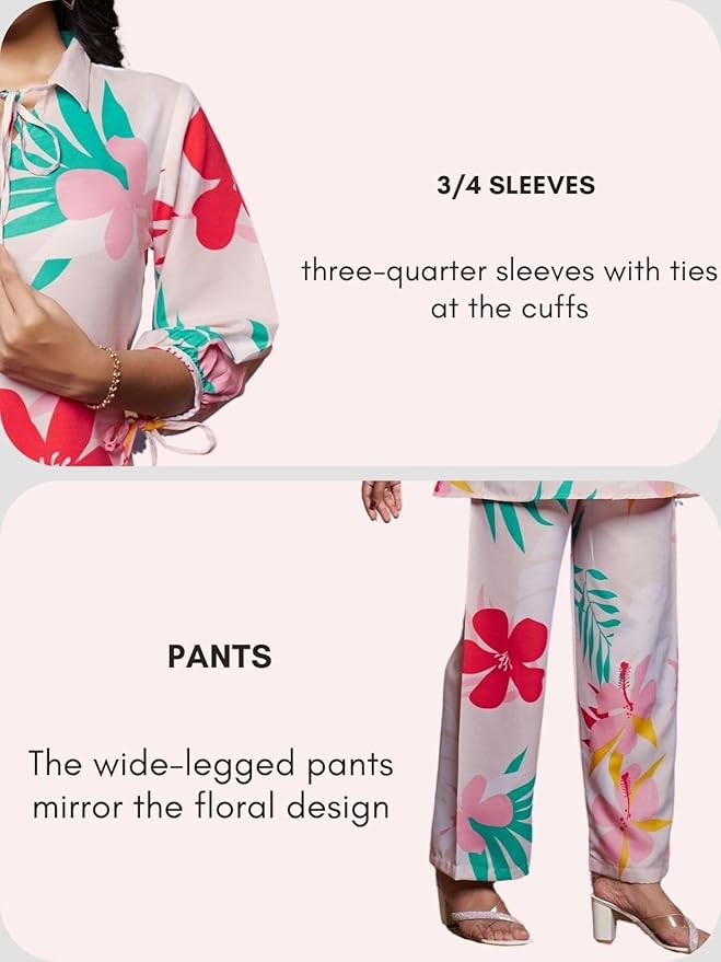 Leriya Fashion Women Ethnic Kurta Set | Rayon Co-Ord Set | Fancy Pajama Set | Pack of 2 | Floral Printed Top & Pant Set | Full Pair Set | A-line Kurta Set for Women