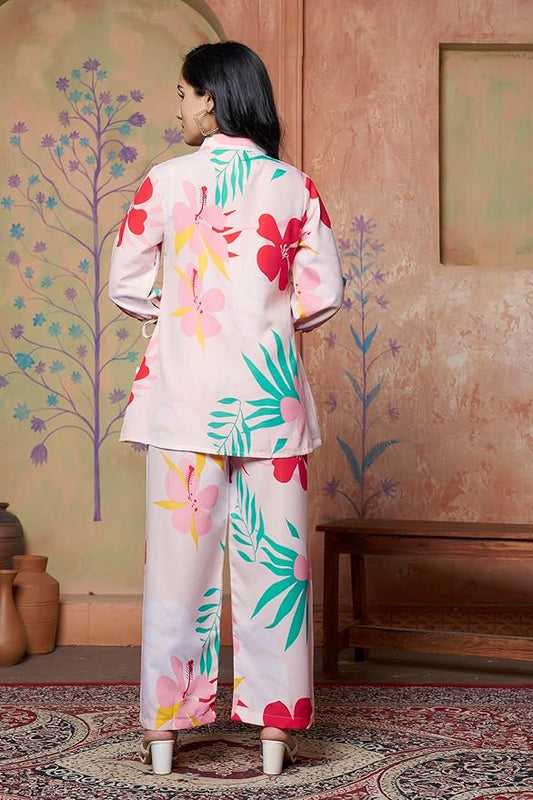 Leriya Fashion Women Ethnic Kurta Set | Rayon Co-Ord Set | Fancy Pajama Set | Pack of 2 | Floral Printed Top & Pant Set | Full Pair Set | A-line Kurta Set for Women