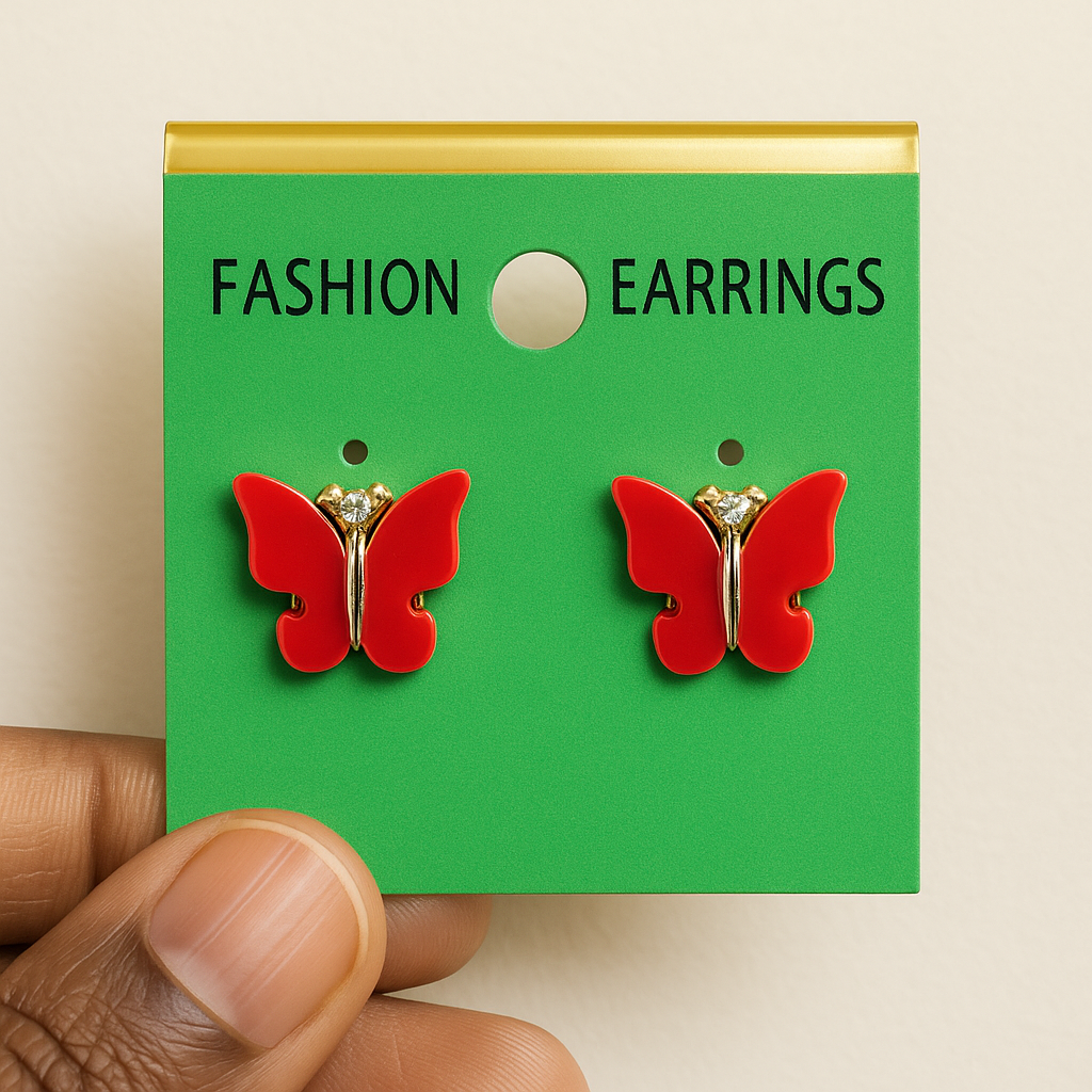 Elegant Butterfly Stud Earrings – Available in Red, Pink & Black