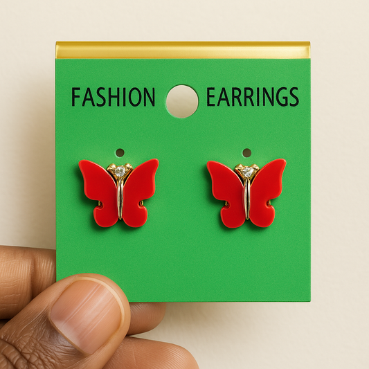 Elegant Butterfly Stud Earrings – Available in Red, Pink & Black