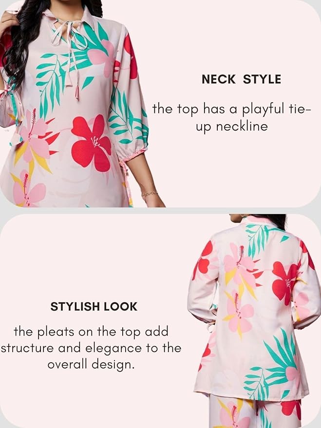 Leriya Fashion Women Ethnic Kurta Set | Rayon Co-Ord Set | Fancy Pajama Set | Pack of 2 | Floral Printed Top & Pant Set | Full Pair Set | A-line Kurta Set for Women