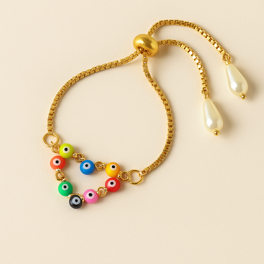 Multi-Colored Evil Eye Adjustable Bracelet – Stylish & Protective Charm