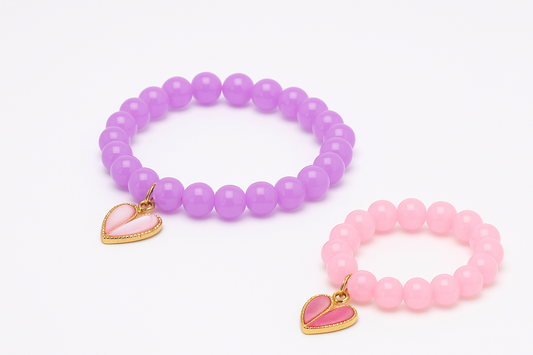 Glass Beads Bracelet with Heart Charm