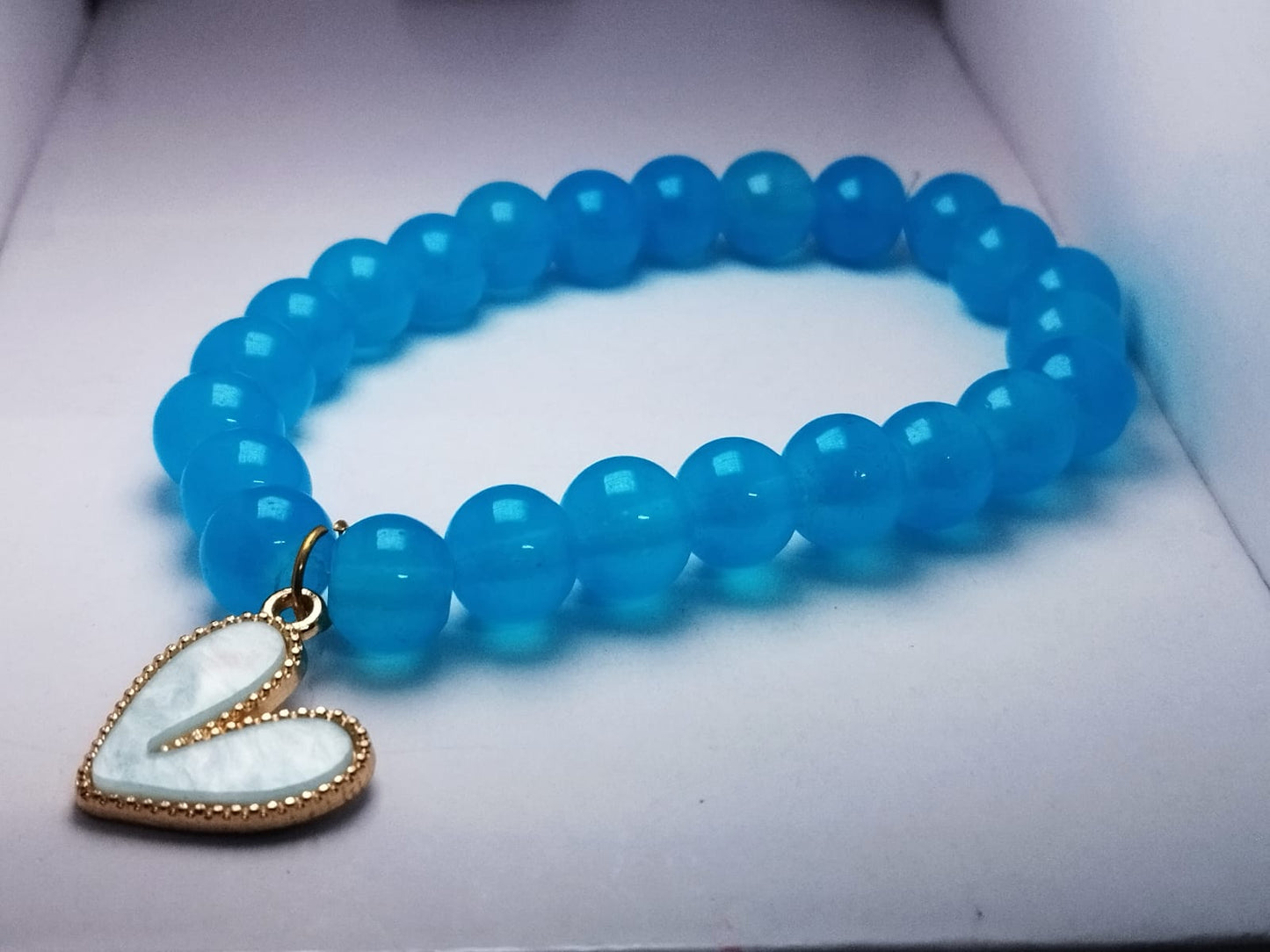 Glass Beads Bracelet with Heart Charm